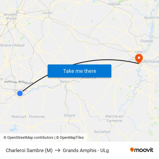 Charleroi Sambre (M) to Grands Amphis - ULg map