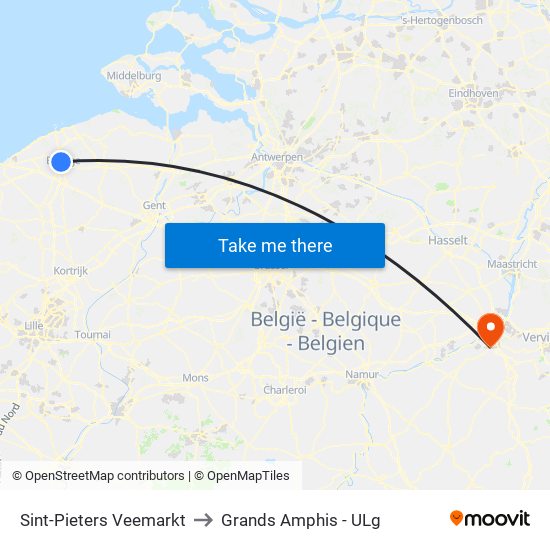 Sint-Pieters Veemarkt to Grands Amphis - ULg map