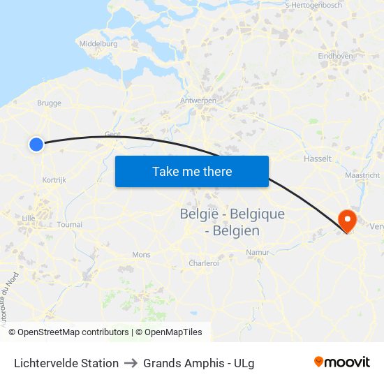 Lichtervelde Station to Grands Amphis - ULg map