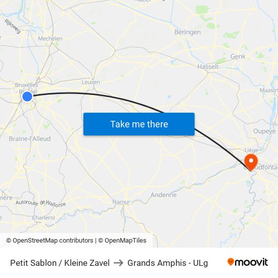Petit Sablon / Kleine Zavel to Grands Amphis - ULg map