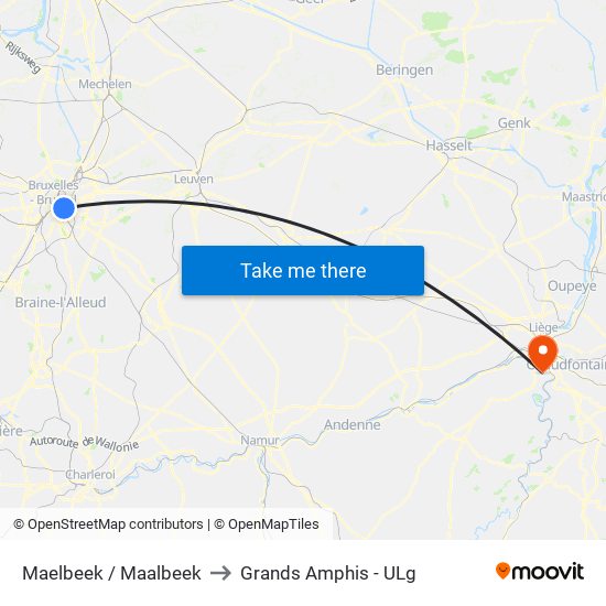 Maelbeek / Maalbeek to Grands Amphis - ULg map