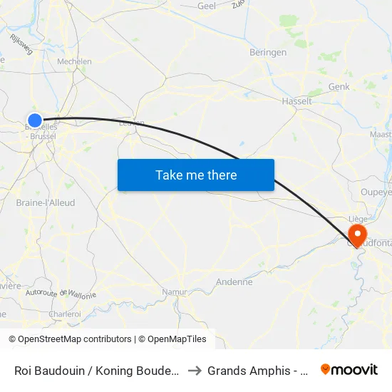 Roi Baudouin / Koning Boudewijn to Grands Amphis - ULg map