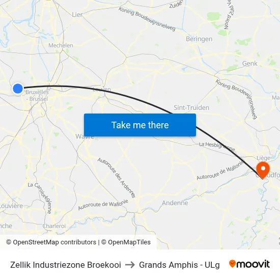 Zellik Industriezone Broekooi to Grands Amphis - ULg map