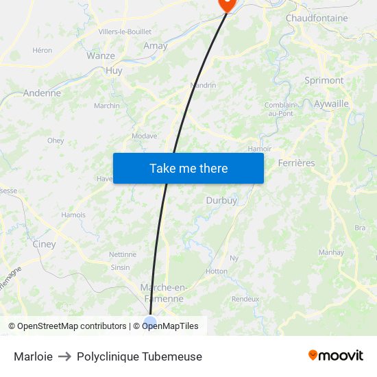 Marloie to Polyclinique Tubemeuse map