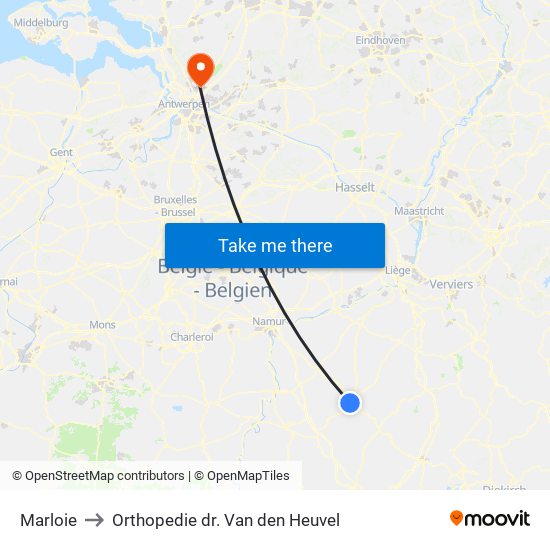 Marloie to Orthopedie dr. Van den Heuvel map