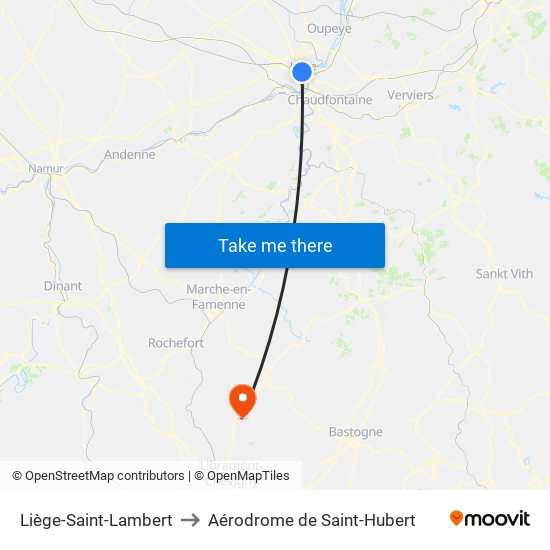 Liège-Saint-Lambert to Aérodrome de Saint-Hubert map