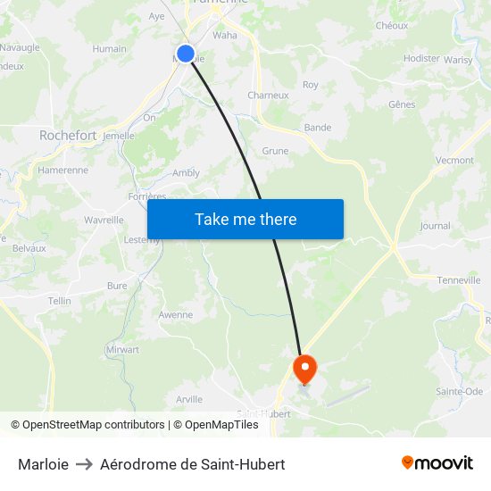 Marloie to Aérodrome de Saint-Hubert map