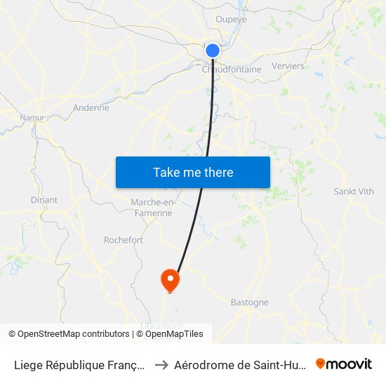 Liege République Française to Aérodrome de Saint-Hubert map