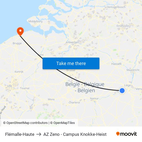 Flémalle-Haute to AZ Zeno - Campus Knokke-Heist map