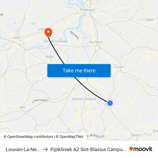 Louvain-La-Neuve to Pijnkliniek AZ Sint-Blasius Campus Zele map