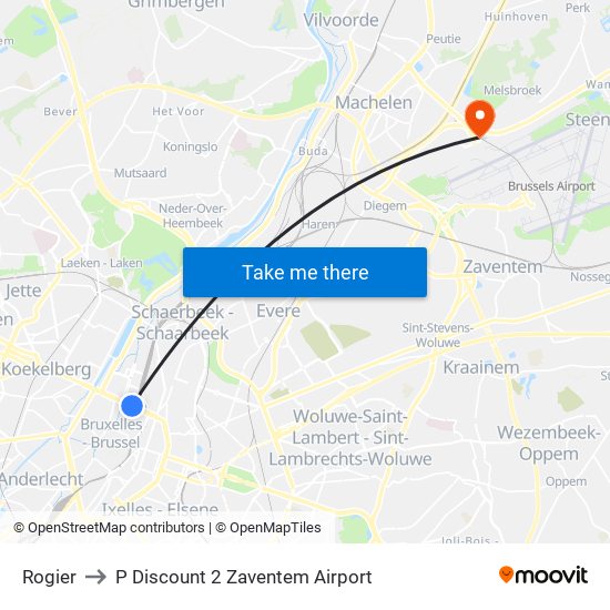 Rogier to P Discount 2 Zaventem Airport map