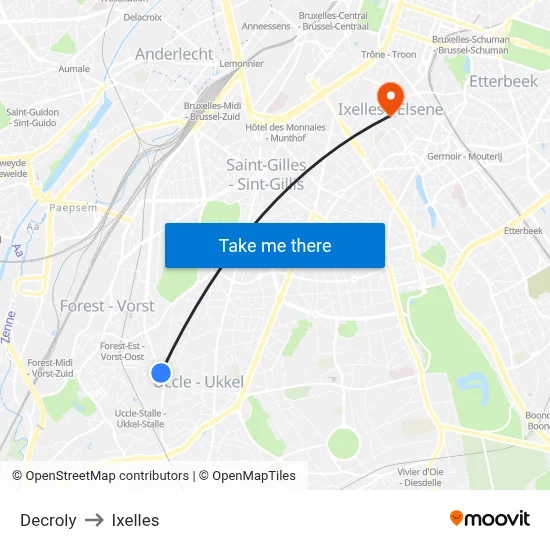 Decroly to Ixelles map