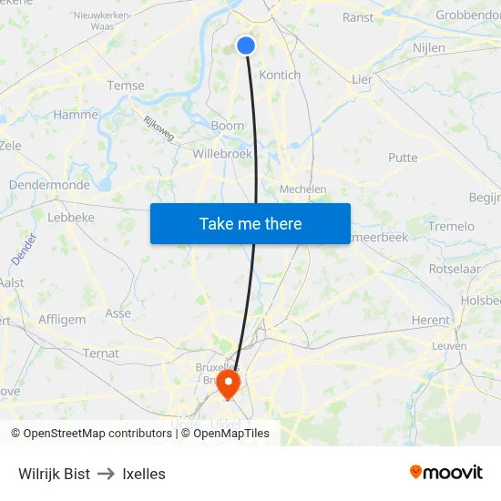 Wilrijk Bist to Ixelles map