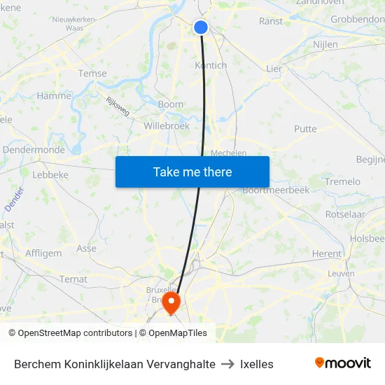 Berchem Koninklijkelaan Vervanghalte to Ixelles map