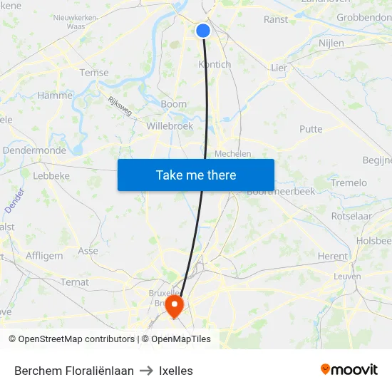 Berchem Floraliënlaan to Ixelles map
