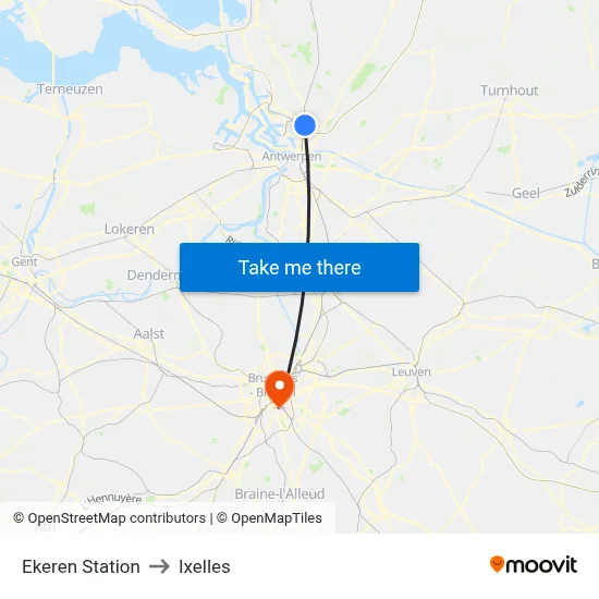 Ekeren Station to Ixelles map