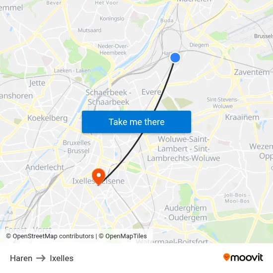 Haren to Ixelles map