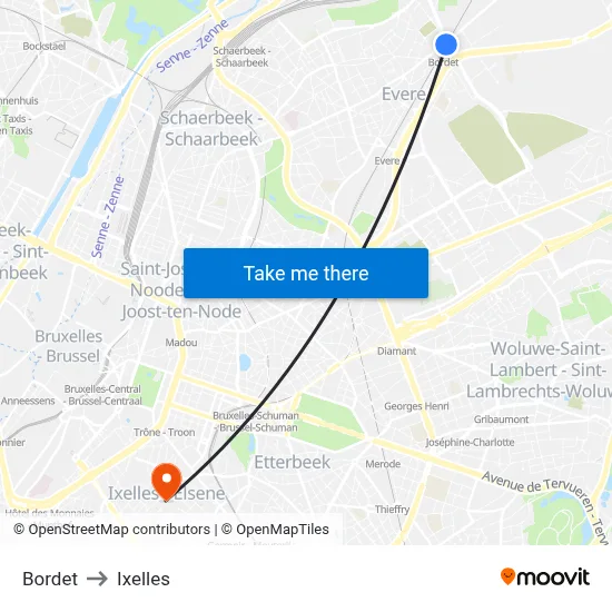 Bordet to Ixelles map