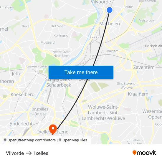 Vilvorde to Ixelles map