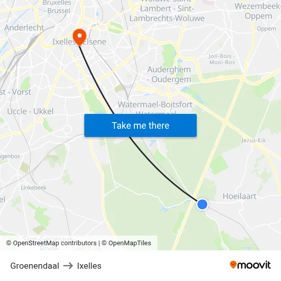Groenendaal to Ixelles map