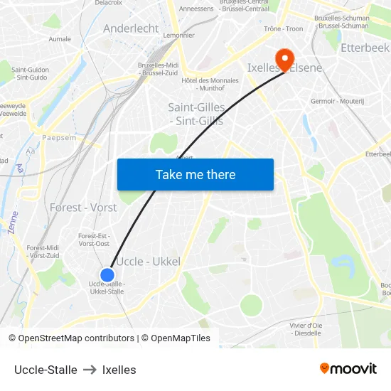 Uccle-Stalle to Ixelles map