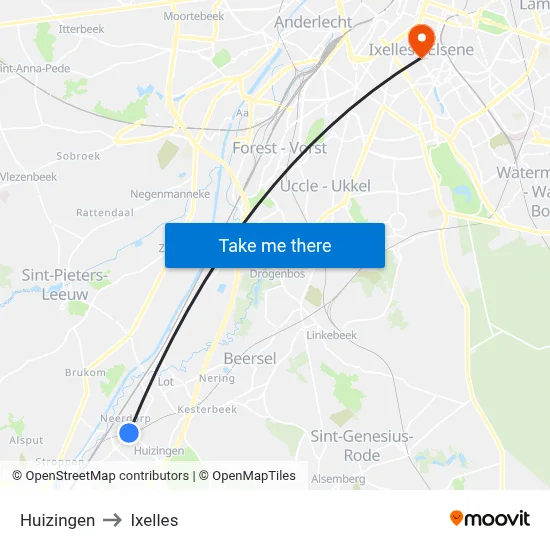 Huizingen to Ixelles map
