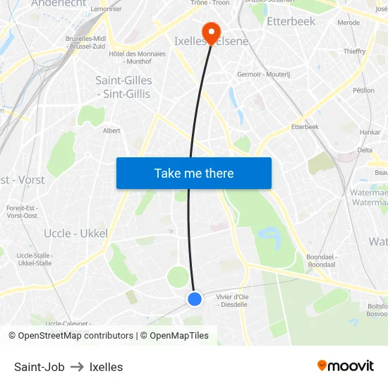 Saint-Job to Ixelles map