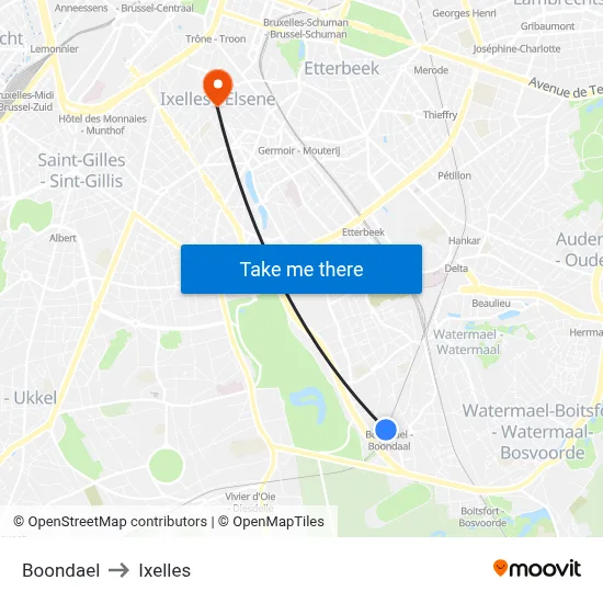 Boondael to Ixelles map