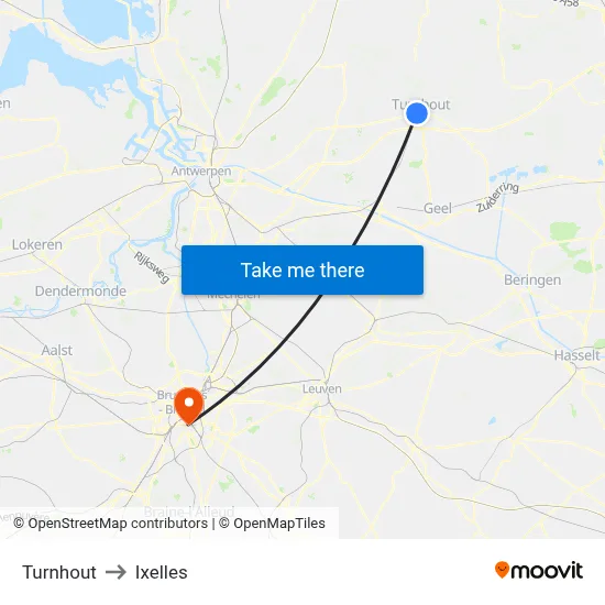 Turnhout to Ixelles map