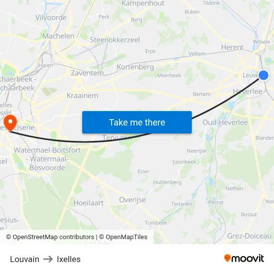 Louvain to Ixelles map