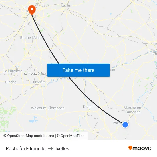 Rochefort-Jemelle to Ixelles map