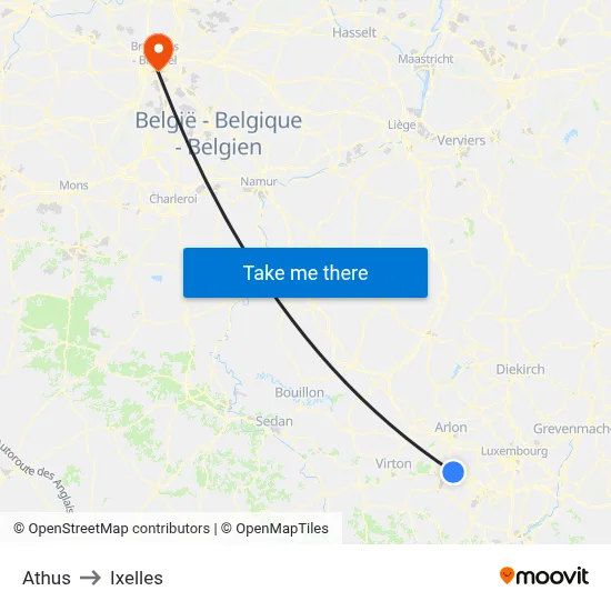 Athus to Ixelles map
