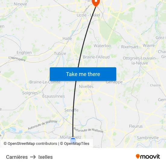 Carnières to Ixelles map