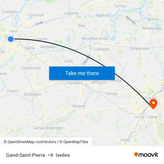 Gand-Saint-Pierre to Ixelles map