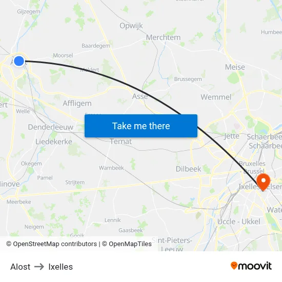 Alost to Ixelles map