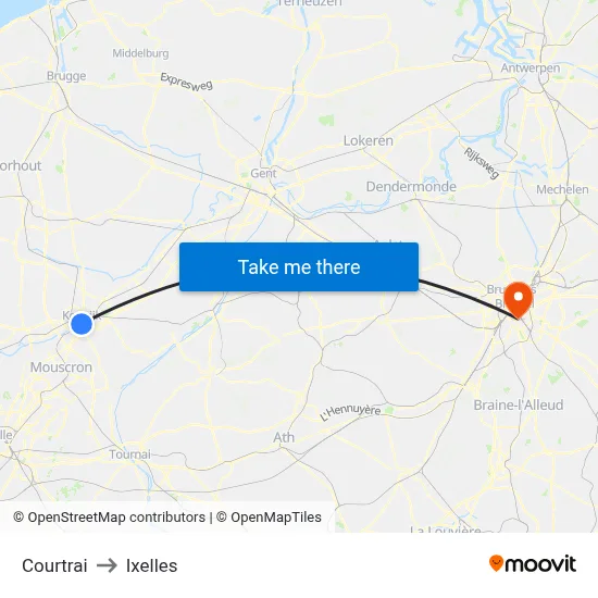 Courtrai to Ixelles map