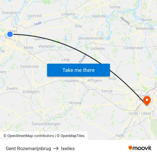 Gent Rozemarijnbrug to Ixelles map