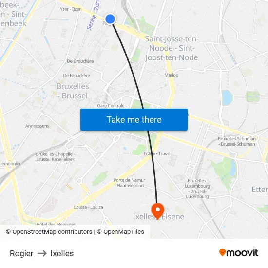 Rogier to Ixelles map