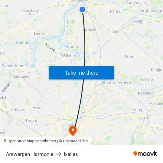 Antwerpen Harmonie to Ixelles map