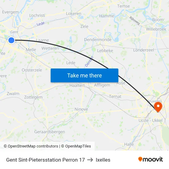 Gent Sint-Pietersstation Perron 17 to Ixelles map