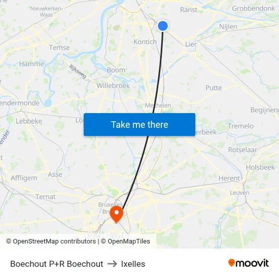 Boechout P+R Boechout to Ixelles map