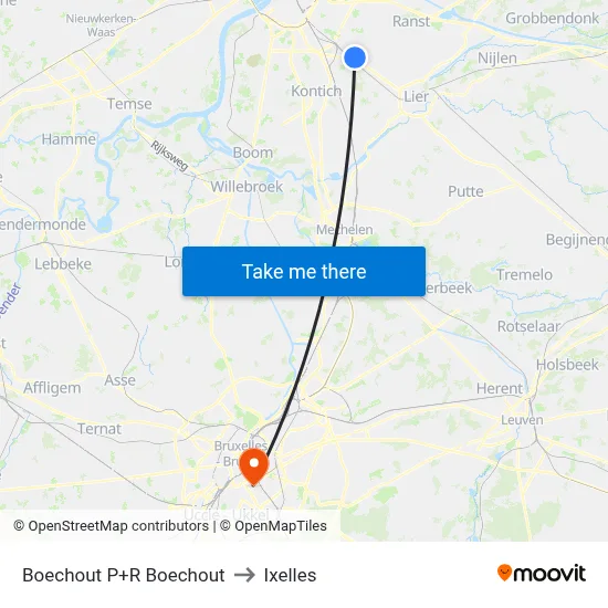 Boechout P+R Boechout to Ixelles map