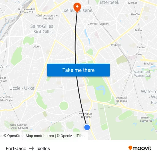 Fort-Jaco to Ixelles map