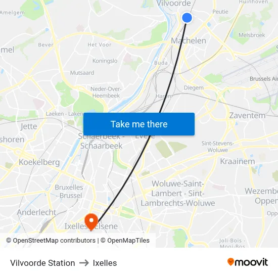 Vilvoorde Station to Ixelles map