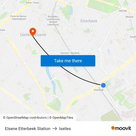 Elsene Etterbeek Station to Ixelles map