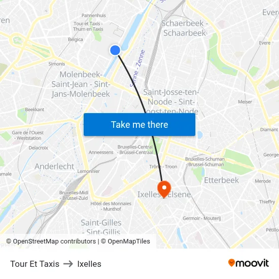 Tour Et Taxis to Ixelles map