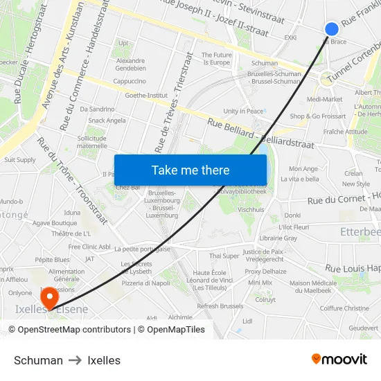 Schuman to Ixelles map