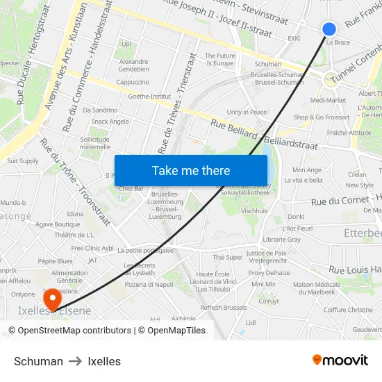 Schuman to Ixelles map
