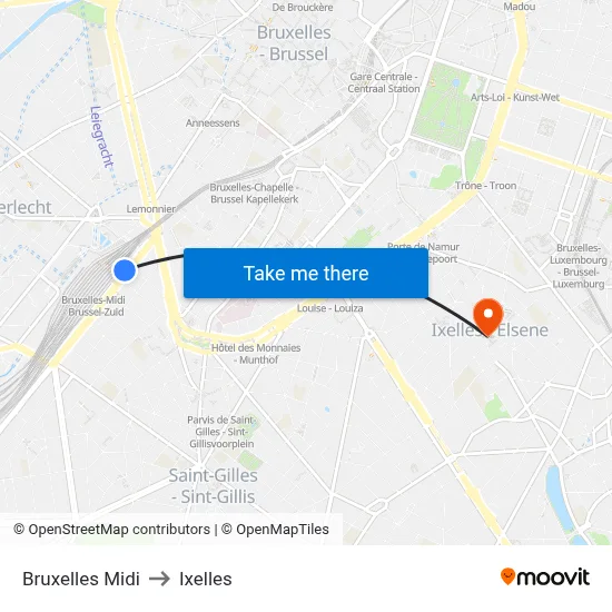 Bruxelles Midi to Ixelles map