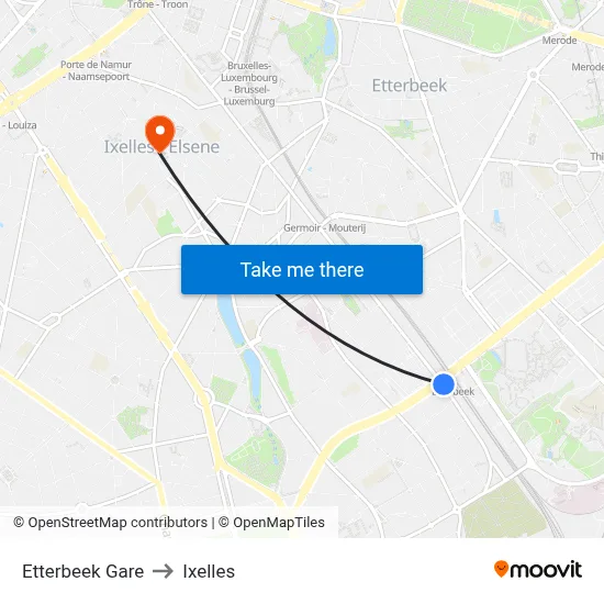 Etterbeek Gare to Ixelles map